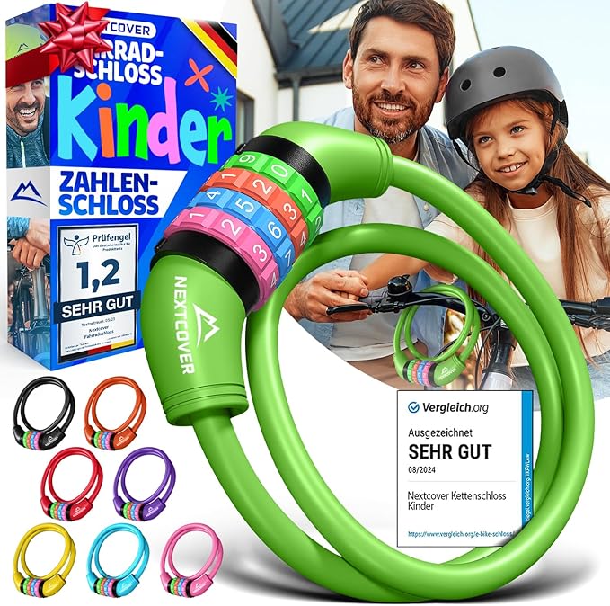 NEXTCOVER® Cadenas pour vélo d'enfant - Code à 4 chiffres - Cadenas pour scooter Extra robuste et sécurisé - Vert