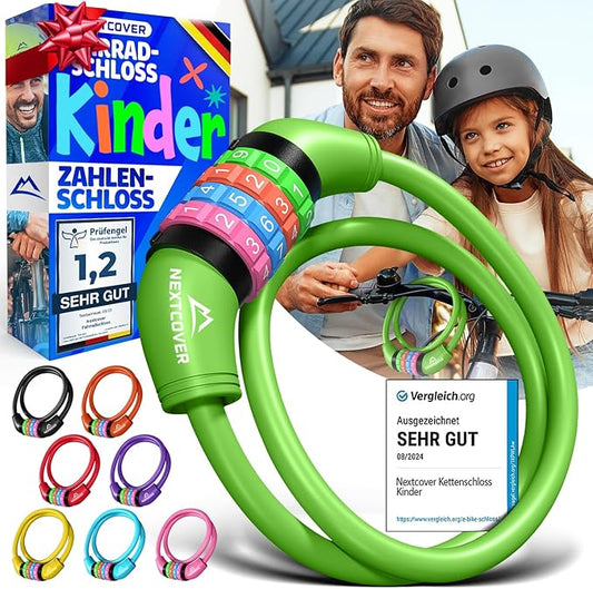 NEXTCOVER® Cadenas pour vélo d'enfant - Code à 4 chiffres - Cadenas pour scooter Extra robuste et sécurisé - Vert