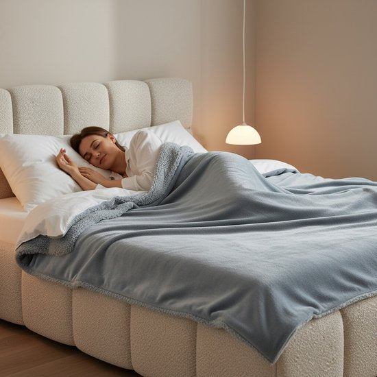STAUS&BACH Couverture électrique XXL - Couverture supérieure pour 2 personnes - Couverture chauffante double face en polaire Sherpa - Gris bleu - 180x130 cm PowerNap