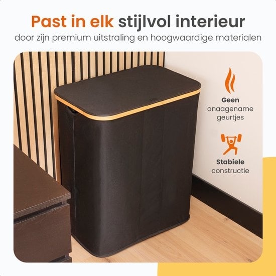 Goliving Trieur de linge 3 boîtes - 150L - Panier à linge pliable avec couvercle - 3 sacs amovibles avec étiquettes de couleur - 57 x 37 x 66 cm - Noir