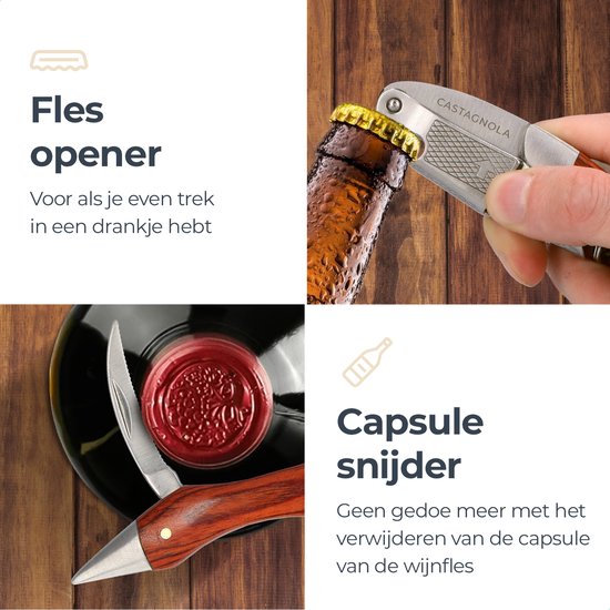 Tire-bouchon Castagnola - Couteau Kelner - Décapsuleur - Ouvre-bouteille - Levier - Deluxe - Pakka Bois et acier inoxydable