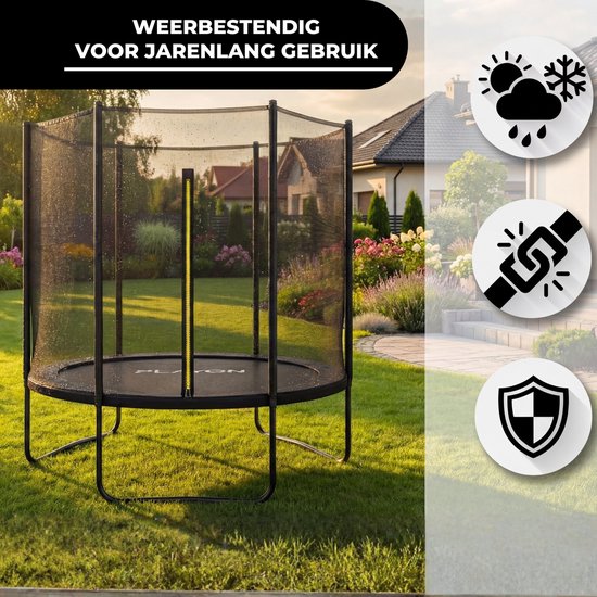 Trampoline Playon - Trampoline avec filet de sécurité - Trampoline pour enfants - Ø 183 cm – Protection latérale incluse – Résistant à l'eau et aux UV - Noir
