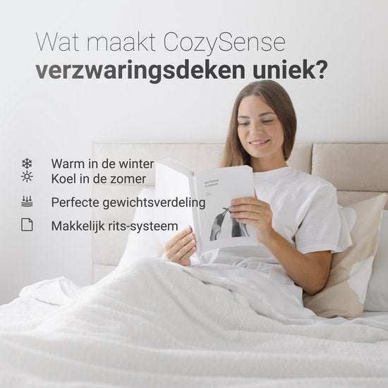 Couverture lestée CozySense® 9 kg - Couverture lestée - Couverture lestée avec répartition de la pression GLASS-Flow® - Couverture lavable incluse - 140x200 cm - Blanc