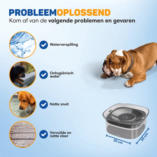 Vulpes Goods® Drinking Bowl Dog - Bol à eau pour chiens - Anti-renversement - Réduit la bave - Transparent - En déplacement - 2L - Noir