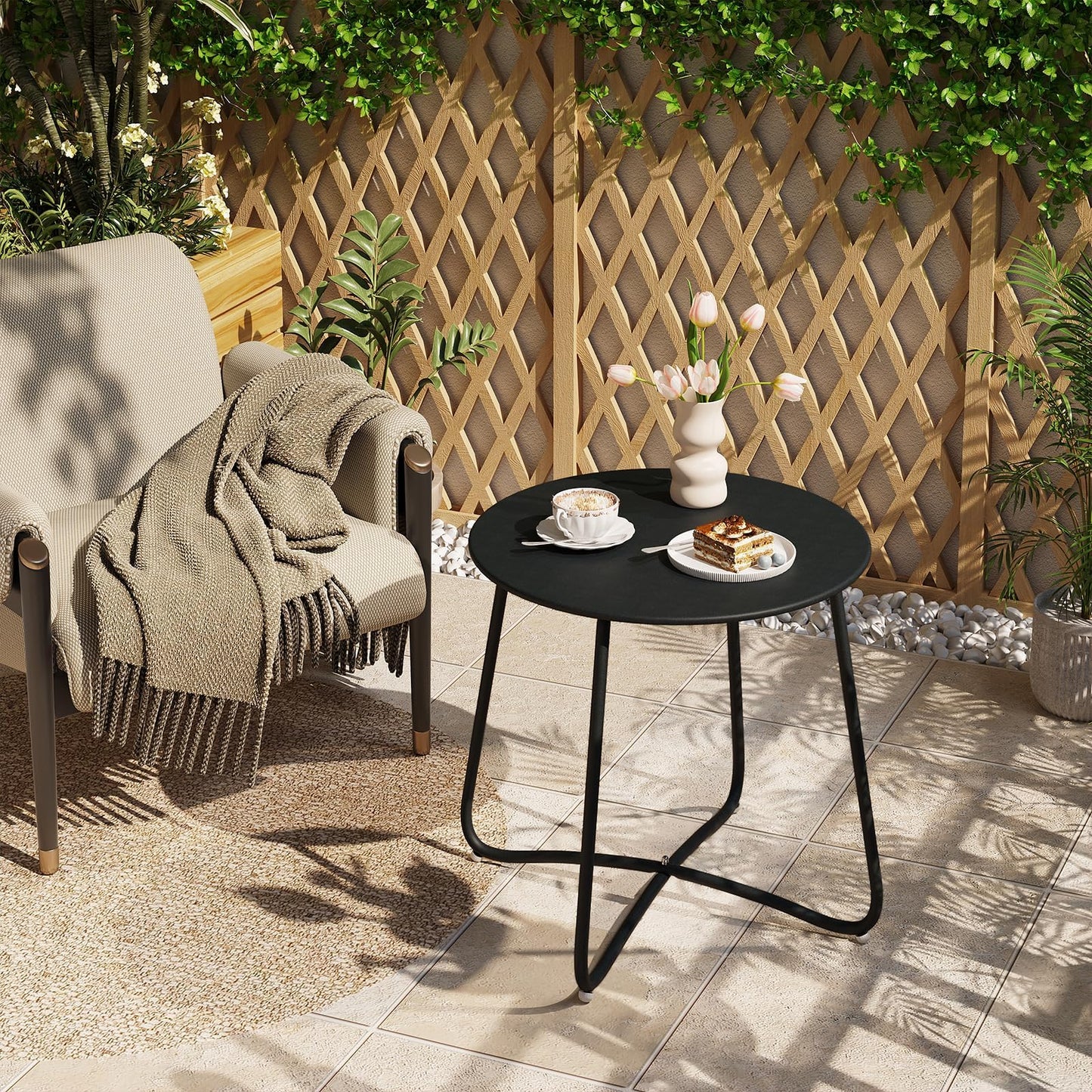 Table d'appoint ronde eSituro - table de balcon et de jardin en métal - noire - diamètre 45 cm, hauteur 45 cm