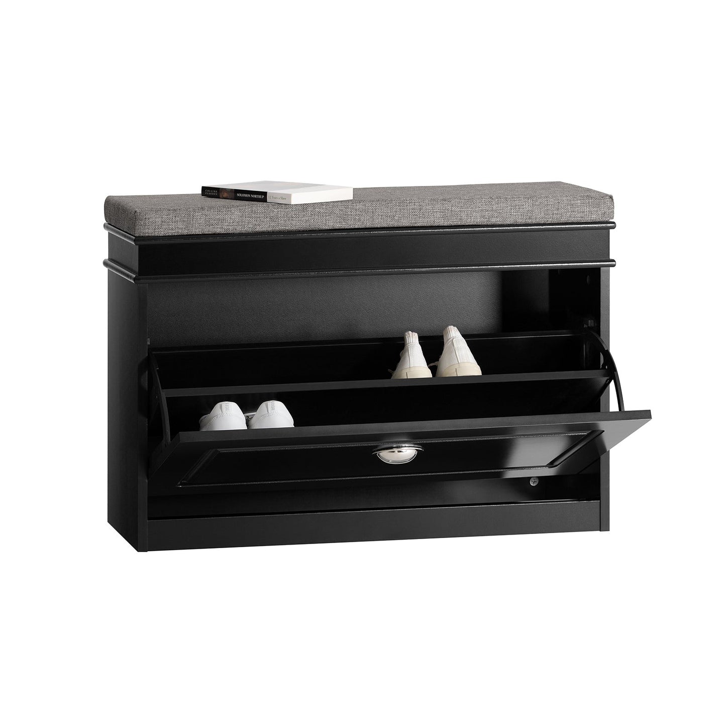 SoBuy Meuble à chaussures avec assise rembourrée - MDF - Max. 150 kg - 75 x 24 x 51 cm - Noir/ Gris