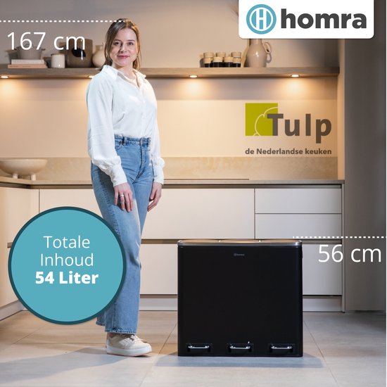 Poubelle de tri sélectif - Homra SPARQ - 3 x 18 L de capacité - 54 L - Blanc - acier inoxydable