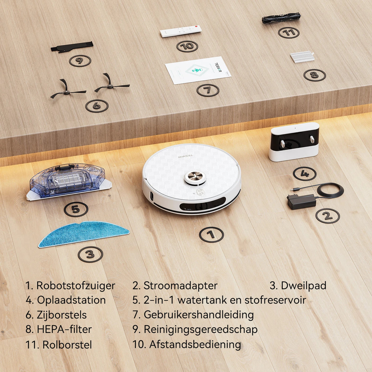 Robot aspirateur Tesvor S8 Pro avec fonction de lavage - Puissance d'aspiration de 8 000 Pa, navigation LiDAR, détection des tapis, autonomie de 240 minutes - Blanc - 116,84 × 76,2 × 38,1 cm