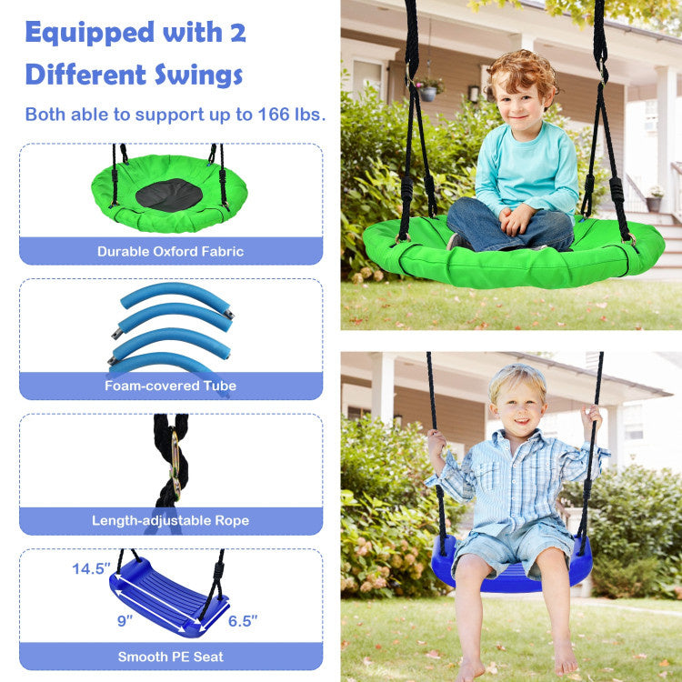 Balançoire pour enfants Coast avec support d'escalade - 294 x 138 x 176 cm - Bleu