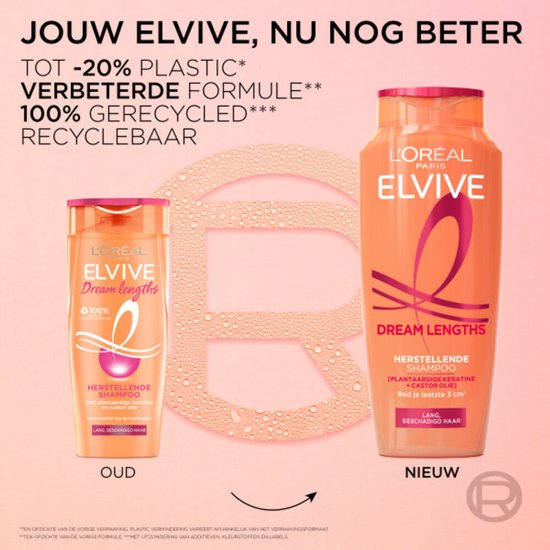 L'Oréal Paris Elvive Dream Lengths Shampooing - Pour cheveux longs et abîmés - Shampooing réparateur - 250 ml