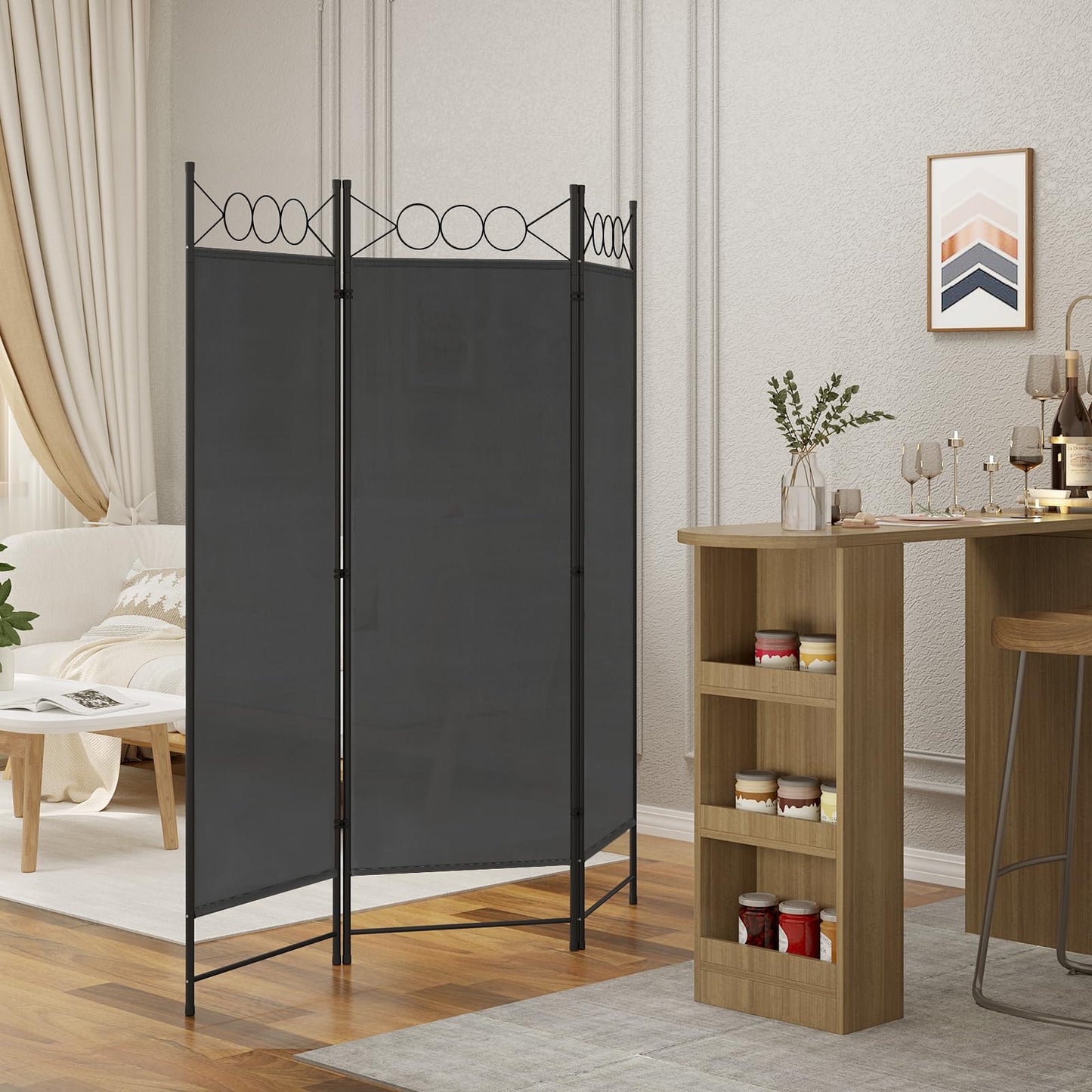 Paravent Woltu - 3 panneaux - Pliable - 167 x 172 cm - Gris foncé