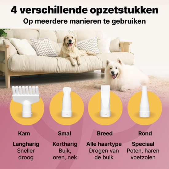 Jake and Jacky Professional Dog Hair Dryer - Souffleur d'eau pour chien - avec 4 accessoires - Séchoir pour chien - Design silencieux