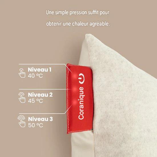 Auronic Oreiller chauffant - Classique - 45x45 - Sans fil - Rechargeable - Oreiller électrique - Infrarouge - Taupe
