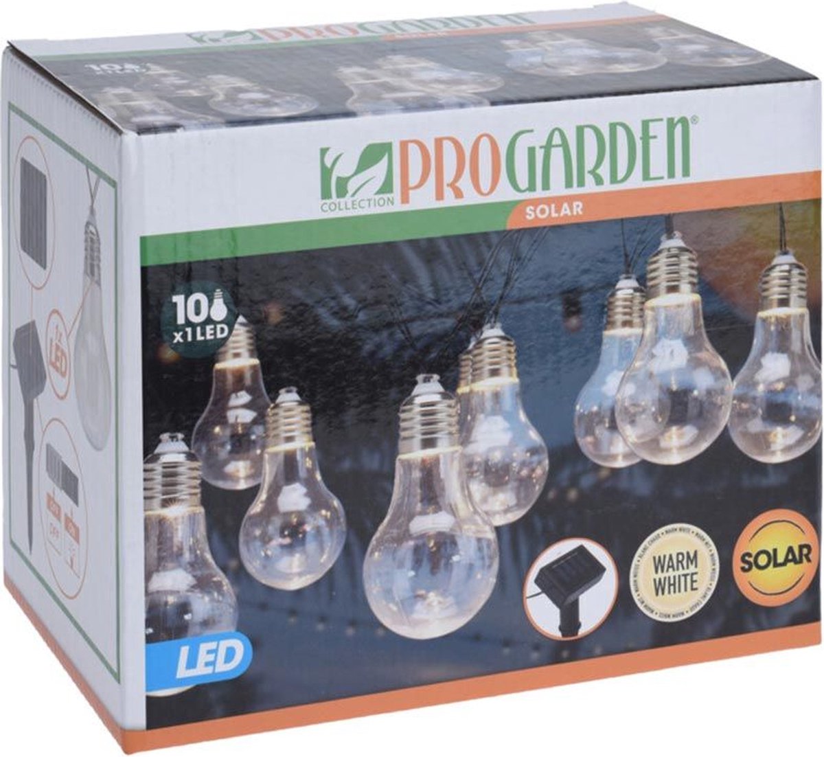 Lumières de fête - Solaire - 10 lampes LED - Transparent - Blanc chaud