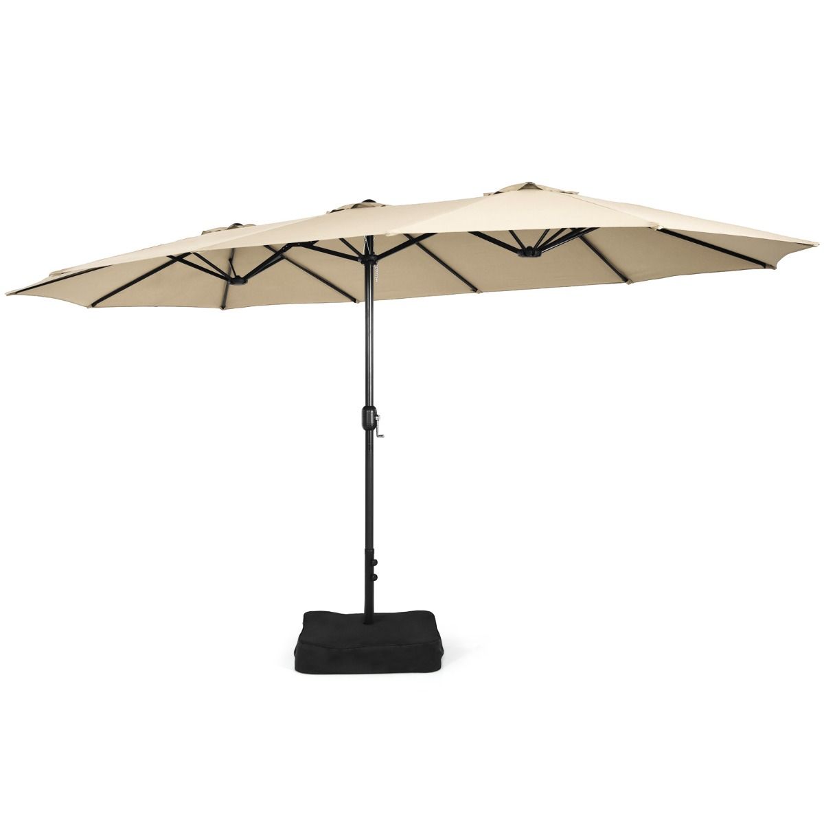 Parasol double de terrasse Coast avec pied - Ombre XXL - Mécanisme à manivelle - Beige 451,5 x 264 cm