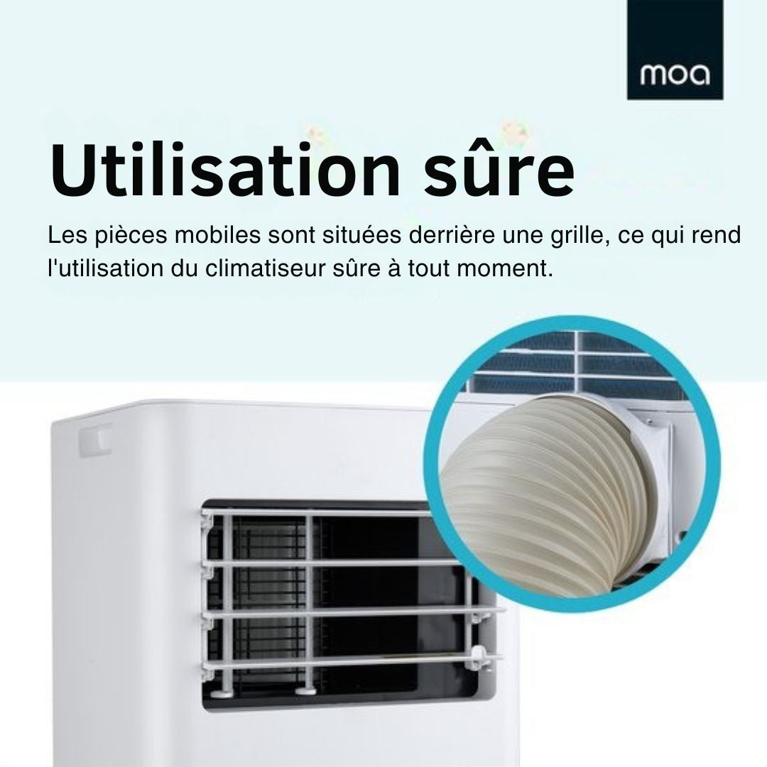 Climatiseur mobile MOA - 7 000 BTU - Avec télécommande - Jusqu'à 22m² - Pour le salon et la chambre - avec fonction de déshumidification - Scellant pour fenêtre - Blanc
