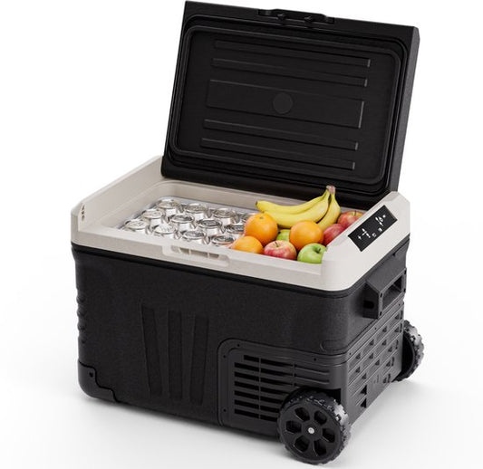 Auronic Electric Cool Box - Compresseur - 35L - 12V et 240 volts - Réfrigérateur de camping - Frigobox Car - Noir