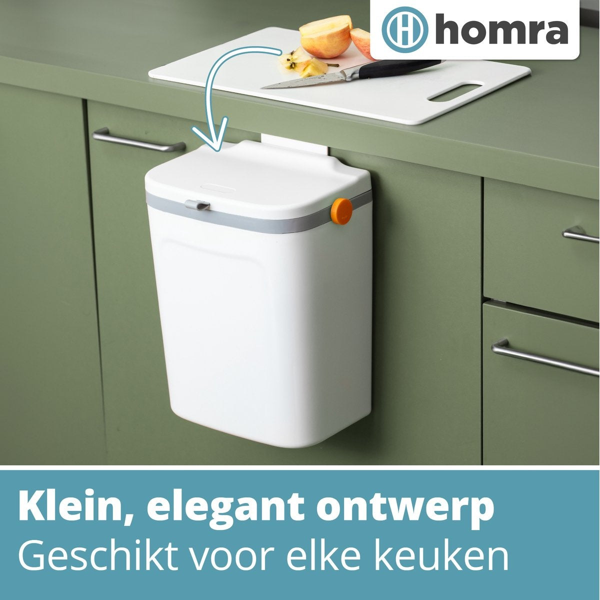 Homra GFT Waste Bin 9L - Countertop Waste Bin with Lid - Hanging Trash Bin with Loose Inner Bucket - Compost Bin 9 Liter for Vegetables and Fruit - Mini - White - Easy to hang up