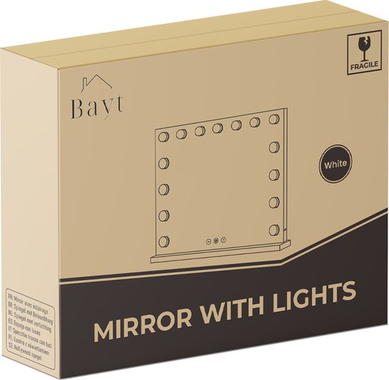 Miroir Bayt avec éclairage - Miroir de maquillage avec éclairage - Miroir Hollywoodien avec éclairage - Dimmable - 58x46cm - Blanc