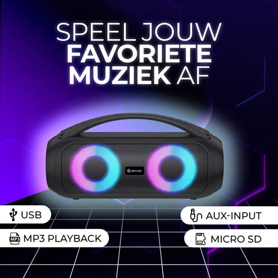 Denver Enceinte Bluetooth sans fil - Effets de lumière - Boîte à musique - AUX - TWS Pairing - BTG616