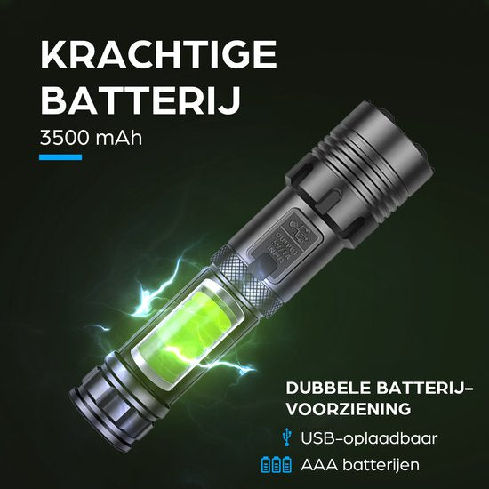 Lampe de poche LED rechargeable Exortus® - 5 000 lumens - Résistante et étanche - Batterie 26650 - Éclairage COB - Boîte de rangement - Étui