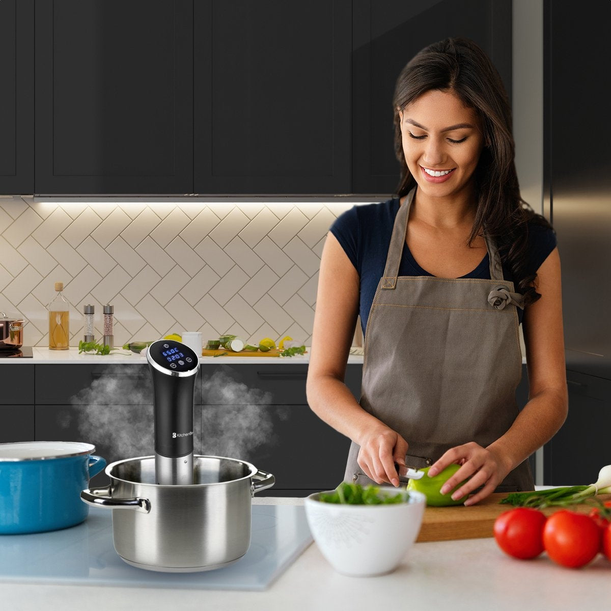 Sous Vide Stick - KitchenBrothers - avec livre de cuisine - 1200W - Black/RVS