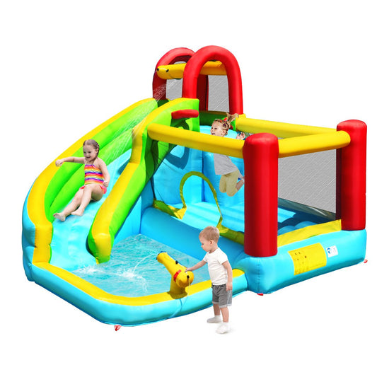 Château gonflable Coast 6-en-1 - Toboggan incurvé - Mur d'escalade et canon à eau - 320 x 305 x 213 cm
