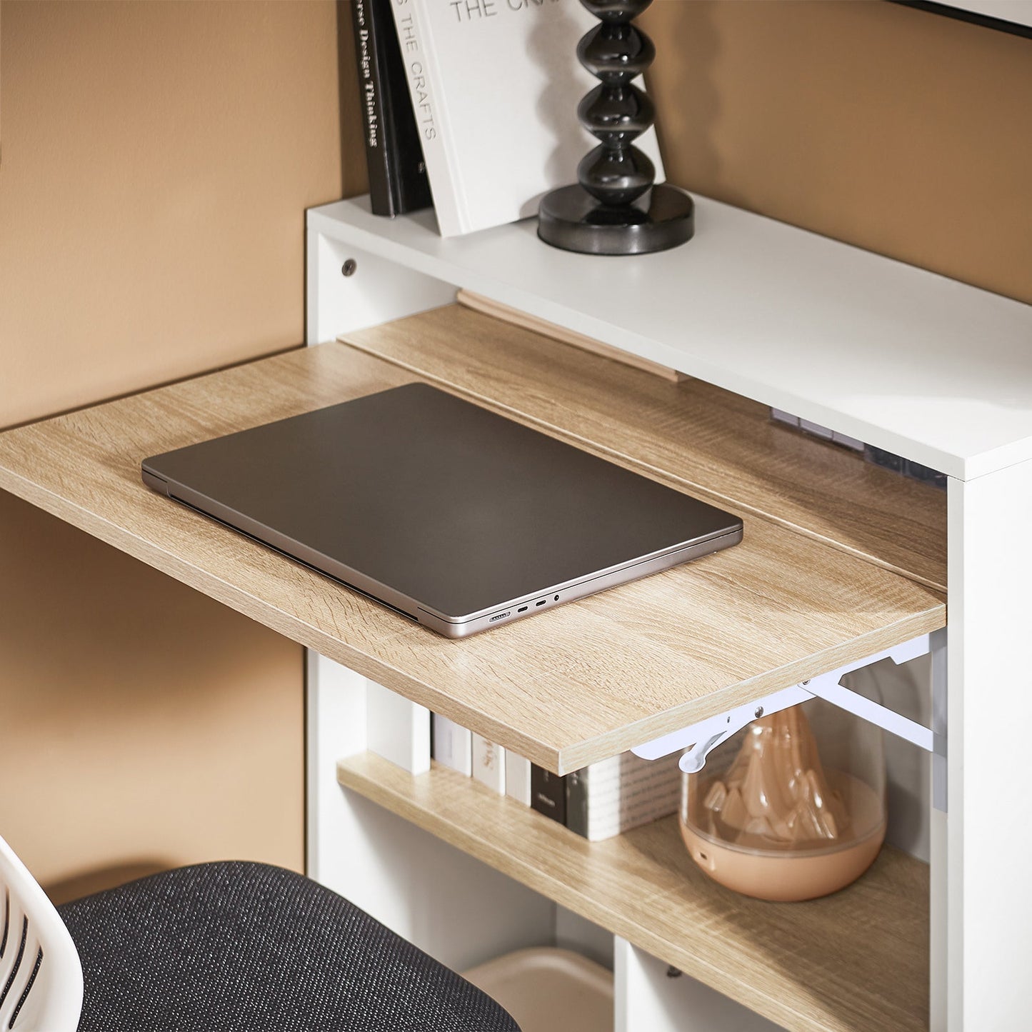 Bureau pliant peu encombrant avec étagères de rangement - SoBuy FWT104-WN - blanc - 70 x 57 x 85 cm