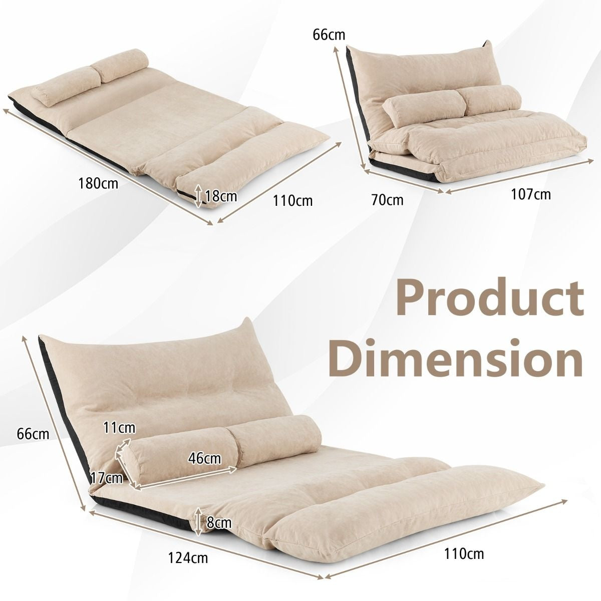 Coast Banc de sol pliant - Canapé-lit - Avec 2 coussins - 180 x 110 x 18 cm - Beige