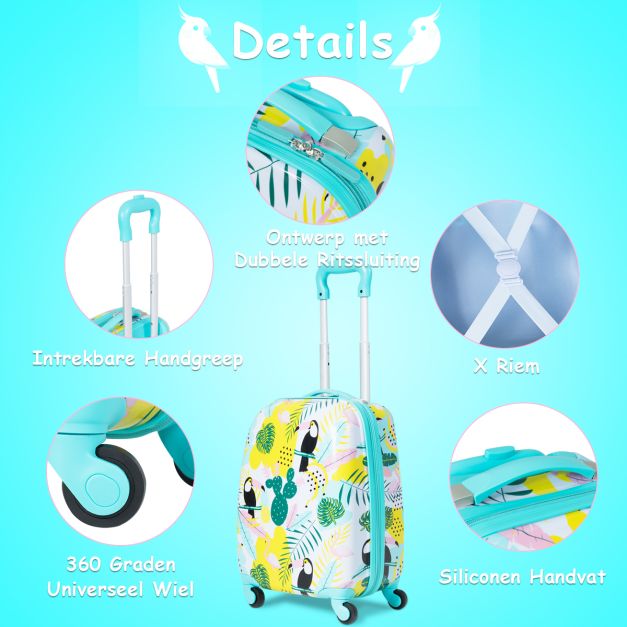 2 Pieces Kids' Luggage Handbag Set with Backpack and Suitcase - 30 X 22 X 44.5-74 CM