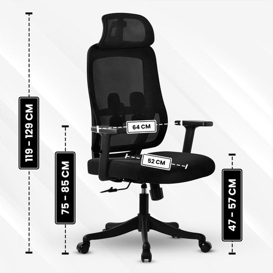 Bayt Ergonomic Office Chair - Chaise de bureau - Chaise de bureau adultes - Chaise de bureau - Réglable - Appui-tête - Noir