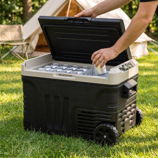 Auronic Electric Cool Box - Compresseur - 50L - 12V et 240V - Réfrigérateur de camping - Frigobox Car - Avec roues et poignée - Noir
