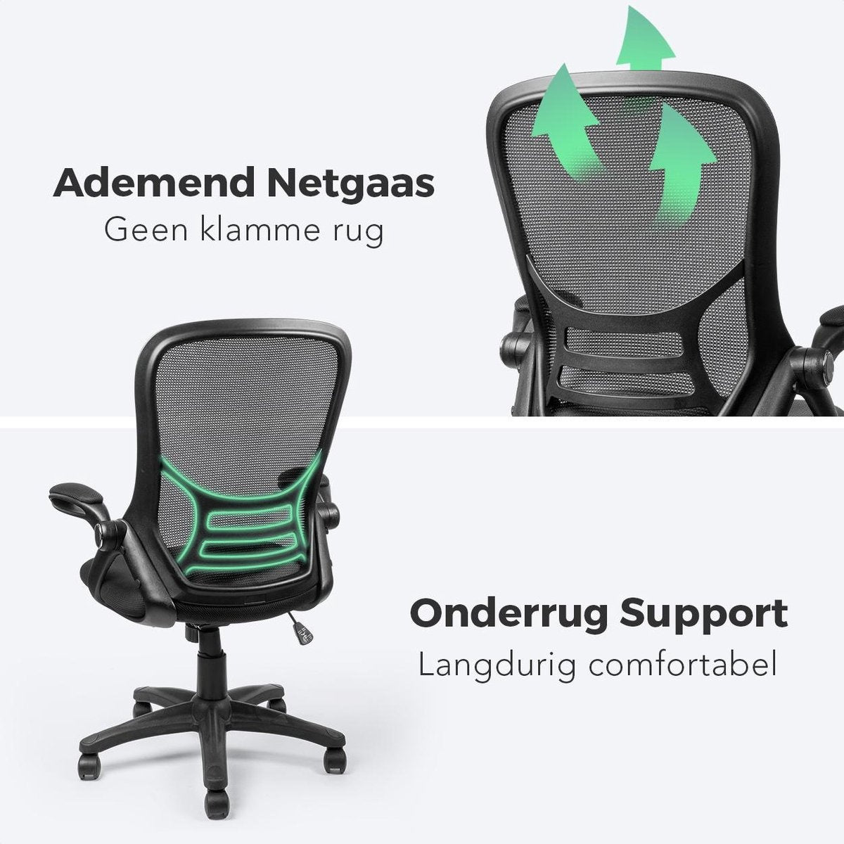 LifeGoods Ergonomic Office Chair - Chaise de bureau - Réglable - Adultes - Noir