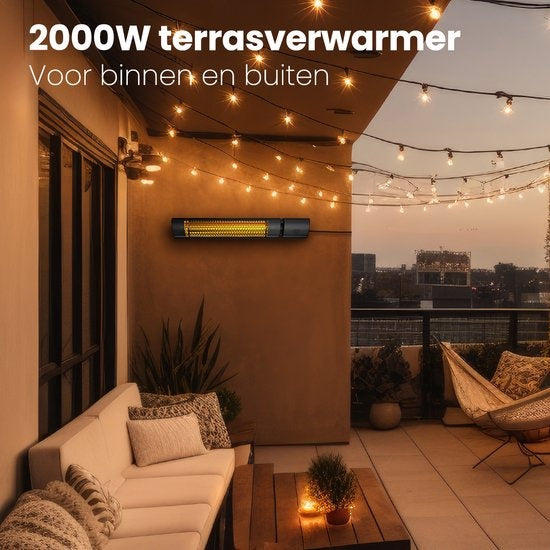 Chauffage de terrasse Auronic - Électrique - 2000W - Télécommande - 2 niveaux - IP55 - Noir