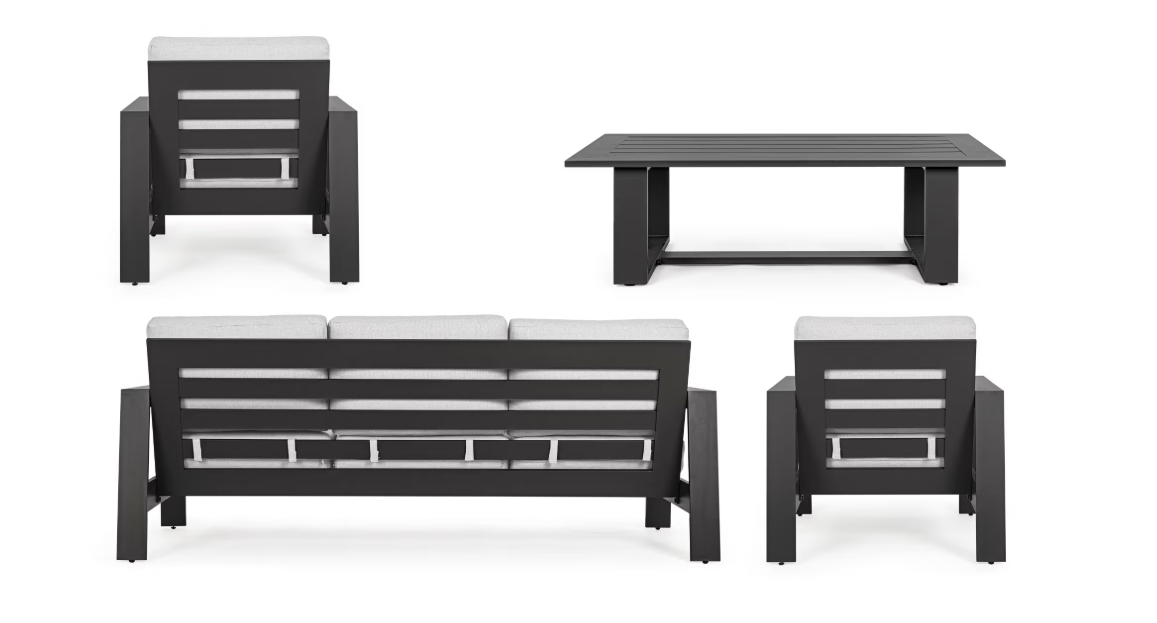 Bizzotto Baltic Lounge Set 4 pièces - Aluminium & Olefin - Anthracite - Banc 206x85,5x83 cm