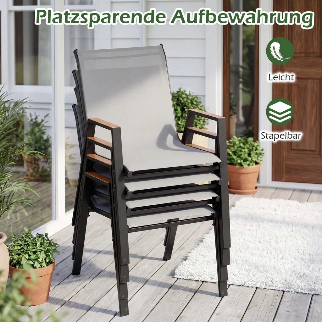 Ensemble de 4 chaises de jardin empilables Coast – Chaises de balcon avec accoudoirs 56 x 66 x 88 cm – Gris