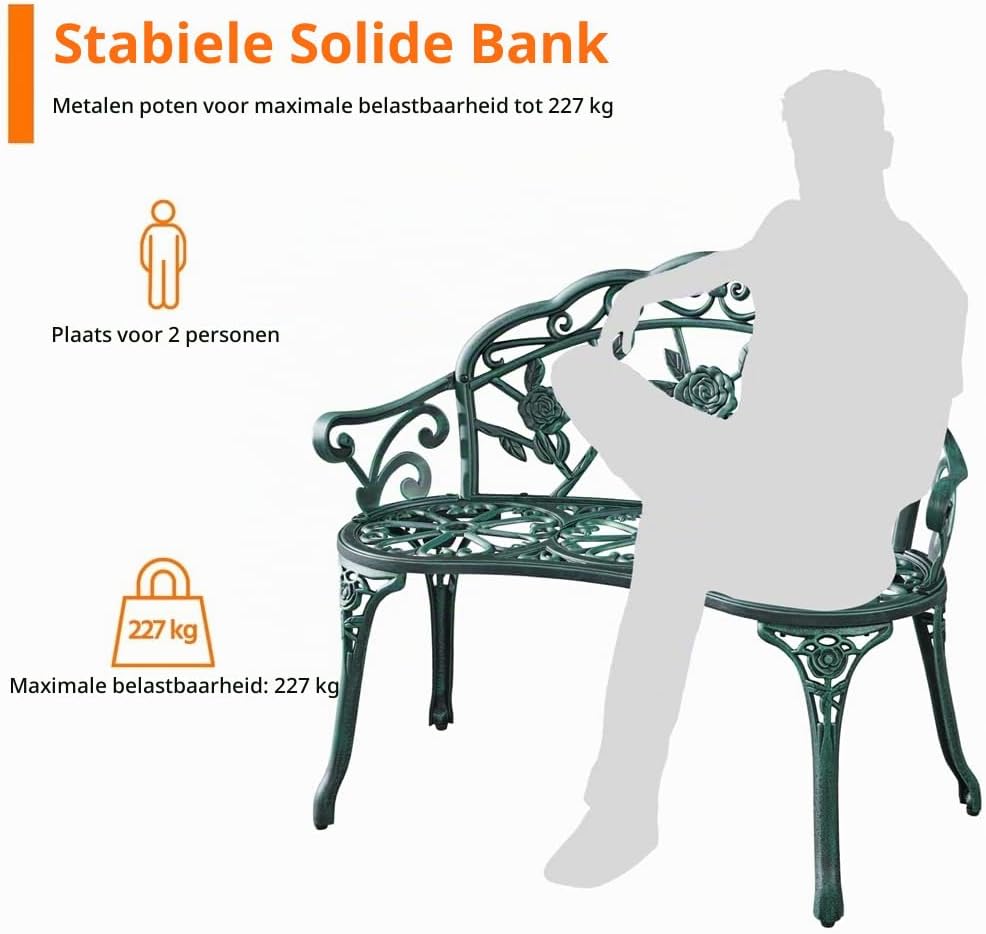 Banc de jardin vintage Yaheetech 99,5 x 57 x 78,5 cm - Vert - 2 places - Métal - 227 kg