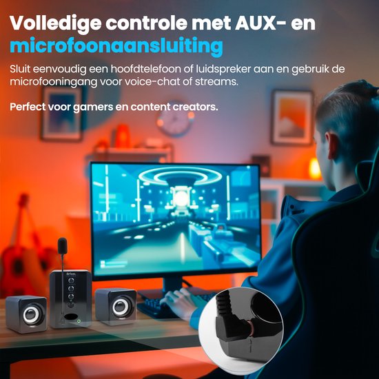 Faas - Haut-parleurs PC 2.1 - Bluetooth 5.0 - Microphone intégré - Connexion USB-C et USB-A - Ensemble d'enceintes stéréo - Noir