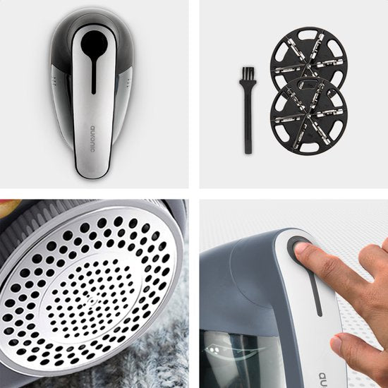 Auronic Electric Lint Remover - Dépoussiéreur sans fil - Autonomie de la batterie 60 minutes - Tondeuse à peluches - 2 accessoires supplémentaires - Gris