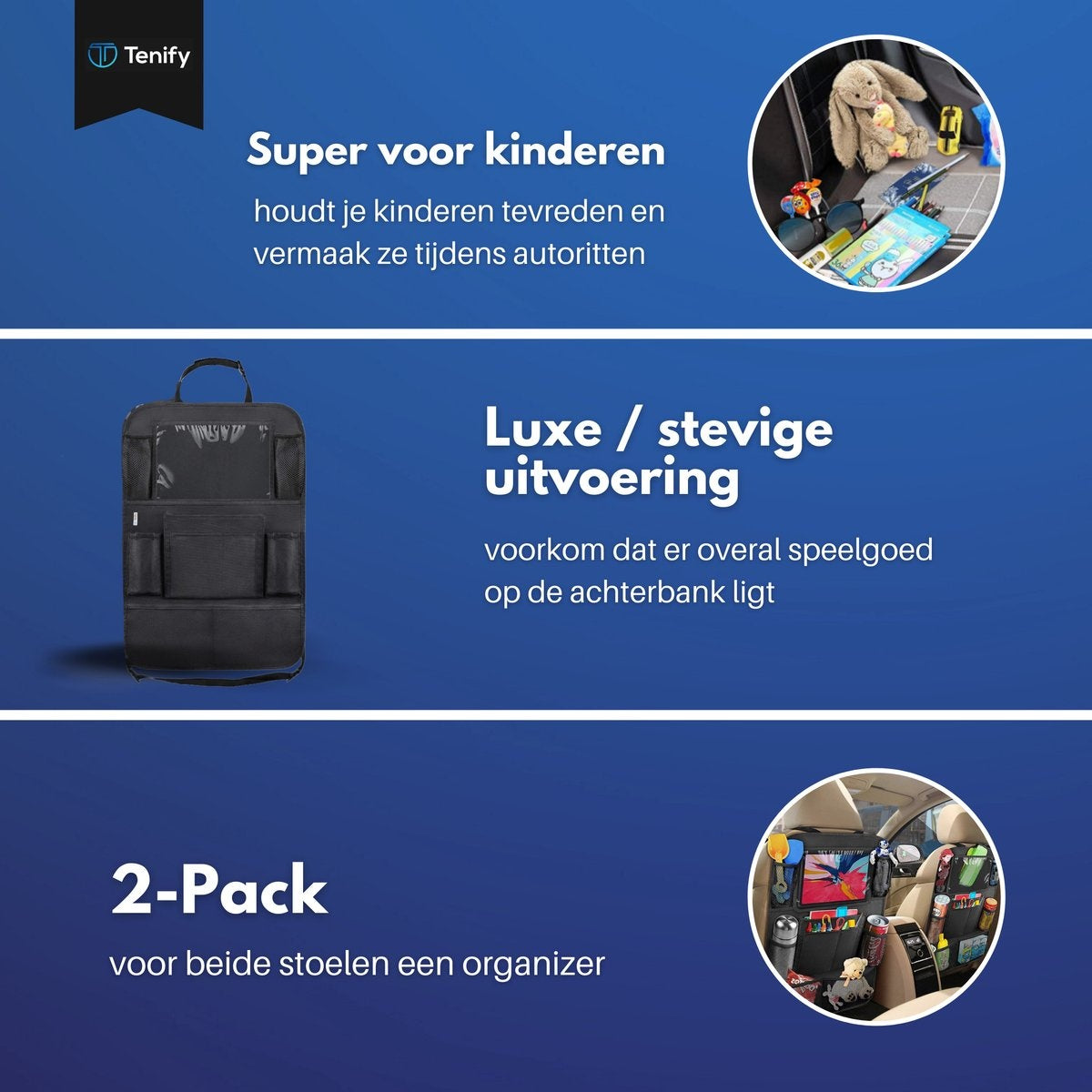 Premium Luxury & Sturdy Car Organiser with Tablet Holder - Set of 2 - Extra Storage - Protector - Car Seat - Accessories