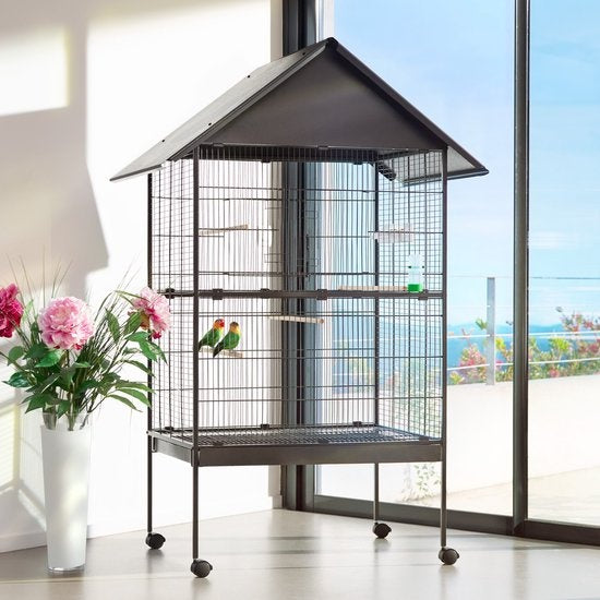 tectake® - cage à oiseaux - volière - avec toit pointu - hauteur 168 cm - sur roulettes