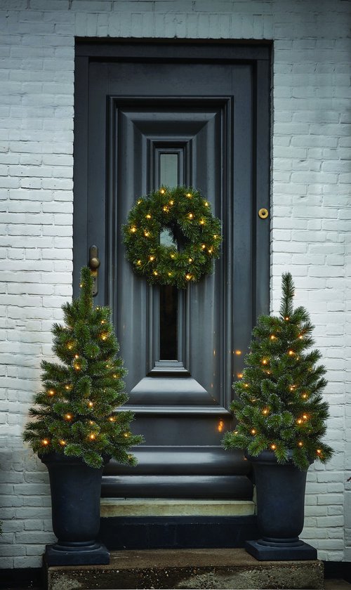 Black Box Trees Glendon Ensemble de 2 arbres de Noël et 1 couronne avec lumières LED - Vert