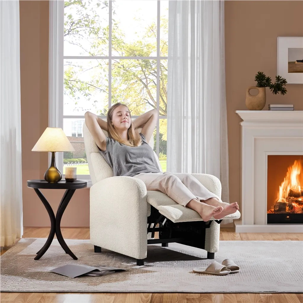 Fauteuil de détente Yaheetech - Dossier réglable - Repose-pieds - Bouclé - Crème