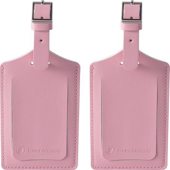 EverNeeds Etiquette de bagage - Etiquette de bagage pour valises - Etiquettes de bagage - Cuir PU - Rose - 2 pièces