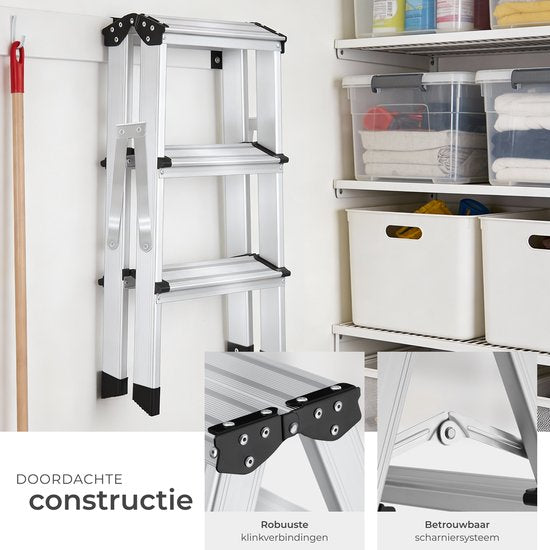 Échelle de cuisine double face en aluminium tectake® - 3 marches - 58 cm - Échelle robuste - Marchepied pliable - Échelle ménagère antidérapante