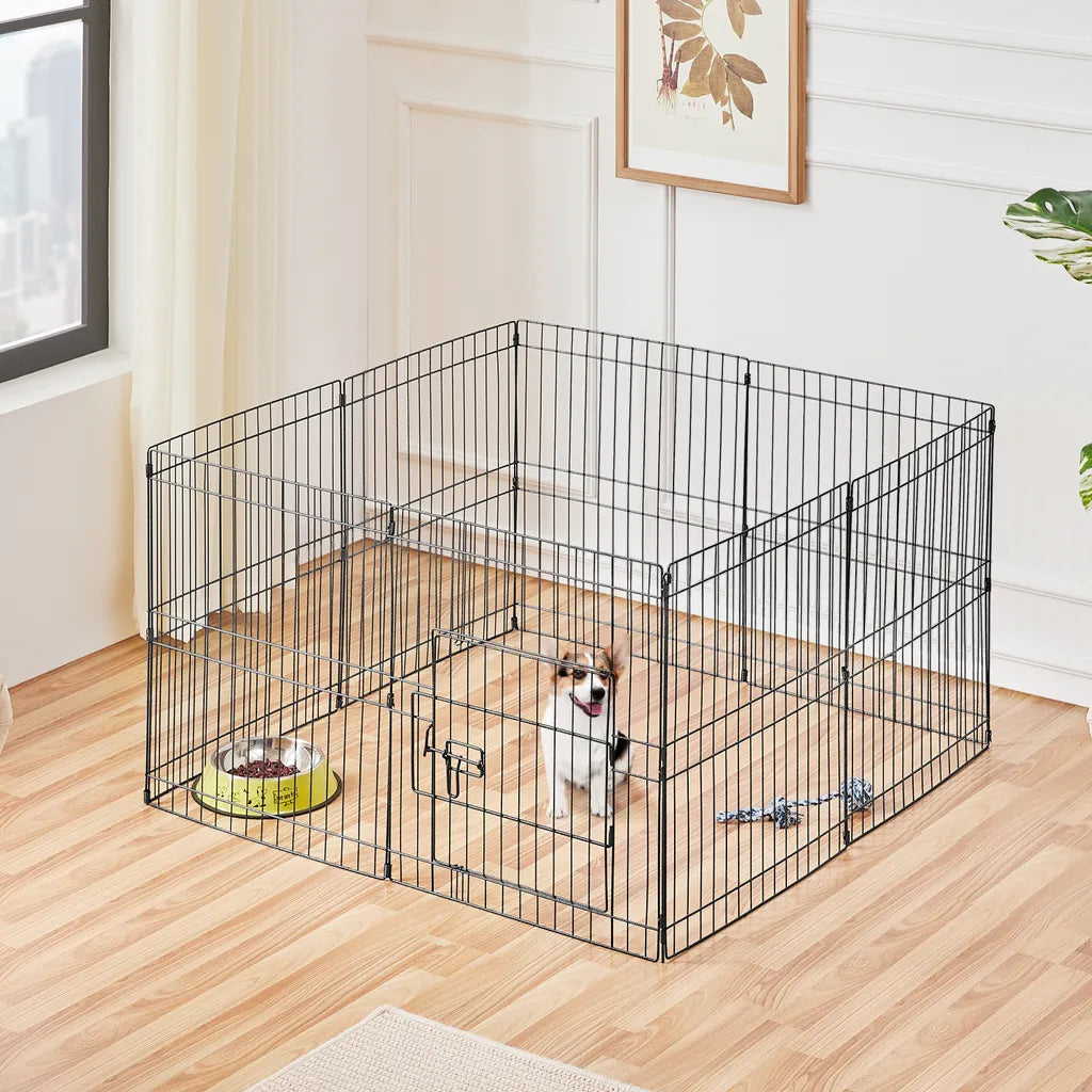 Yaheetech Enclos pour chiots, 8 panneaux, 127 x 127 x 61 cm - Noir - Enclos pliable pour chiens avec porte, pour chiots et petits animaux de compagnie