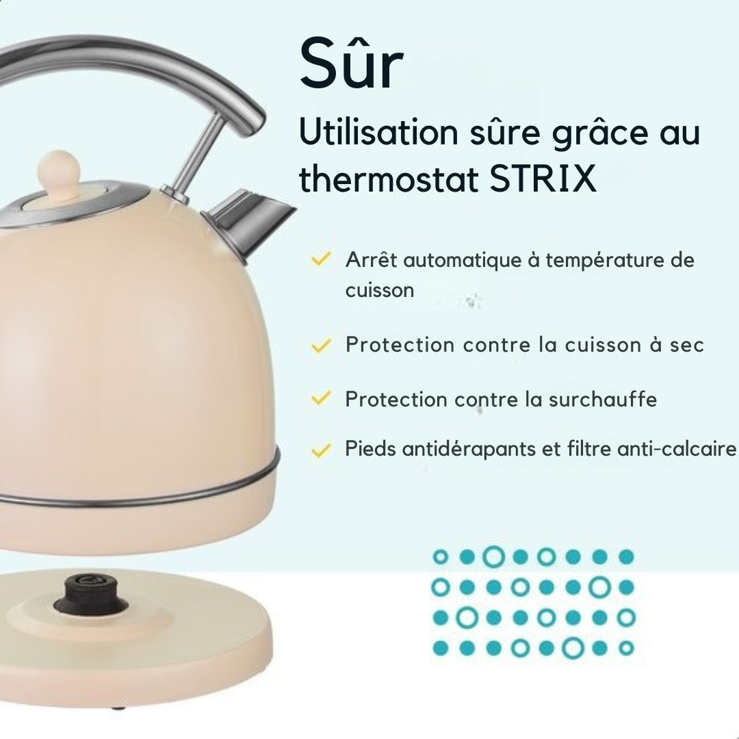 Bouilloire électrique - MOA Retro - 2200W – 1,8 L – Acier inoxydable – Crème pastel