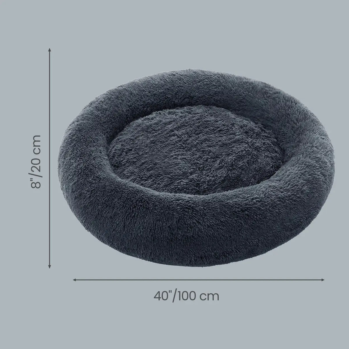 Joyfurnos Donut : panier pour chien Fluffy apaisant - Housse amovible et lavable - 100 cm - Gris foncé