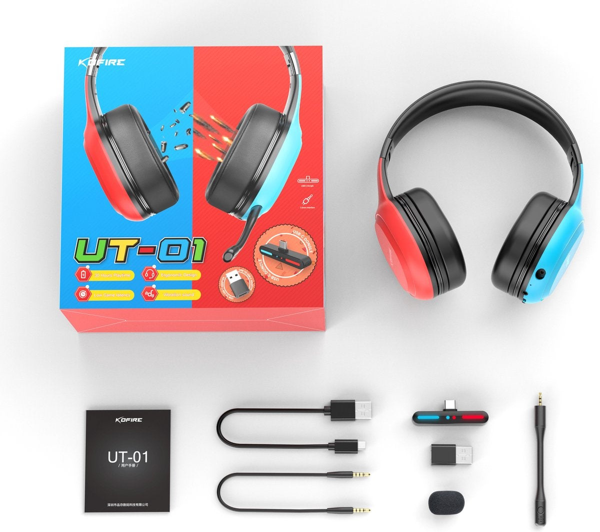Kofire UT-01 2.4GHz Draadloze Gaming Headset - Over ear koptelefoon - met microfoon - Geschikt voor PS4/PS5, Nintendo Switch