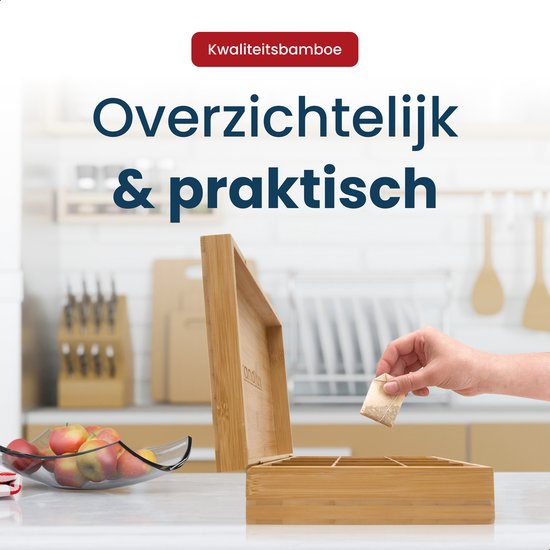 Boîte à thé Grandlux à 12 compartiments – Compartiments spacieux pour Pickwick, Pukka, Twinings, Clipper – 100 % bambou – Rangement pour thé